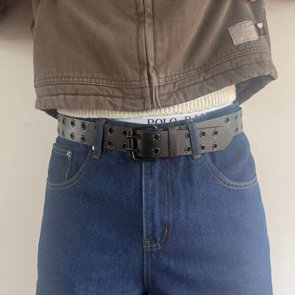 Y2K Black Studded Belt Black Hole Studs Adjustable Fits 26-34 Unisex Style - Picture 6 of 7